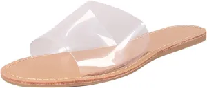 Wild Diva Womens Open Toe Transparent Clear Wide Band Slides Flat Sandal Shoe Flip Flop