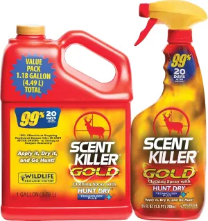 Wildlife Research Center Scent Killer Gold Spray – Hunting Scent Eliminator with Hunt Dry Technology – Odor Prevention & Maximum Performance After Drying – Deer & Elk (Gallon Combo)