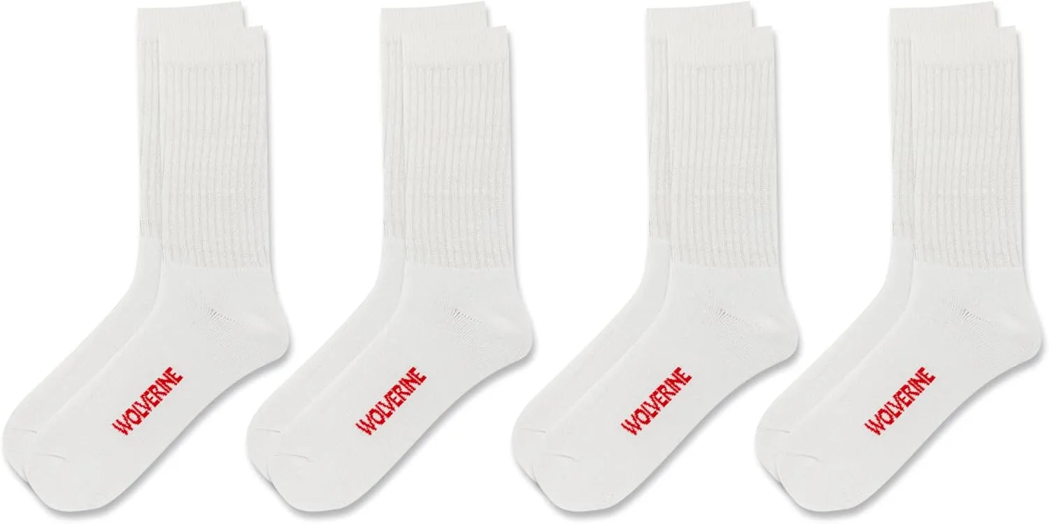 Wolverine Men's Cotton Boot Crew Socks with Breathable Cotton Cushioning (4 Pairs)