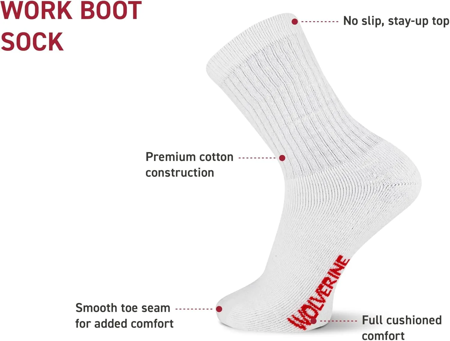 Wolverine Men's Cotton Boot Crew Socks with Breathable Cotton Cushioning (4 Pairs)
