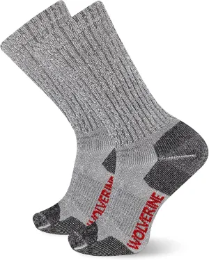 Wolverine Men's Safety Toe Work Boot Crew Socks with Durable Cushioning (2 Pairs)