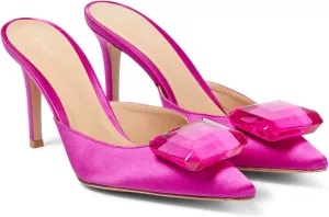 Woman Heeled Mules Rhinestone Pointy Closed Toe Sandals Kitten High Heels Sandals Summer Slip on Mule Heels Bridal Dress Shoes