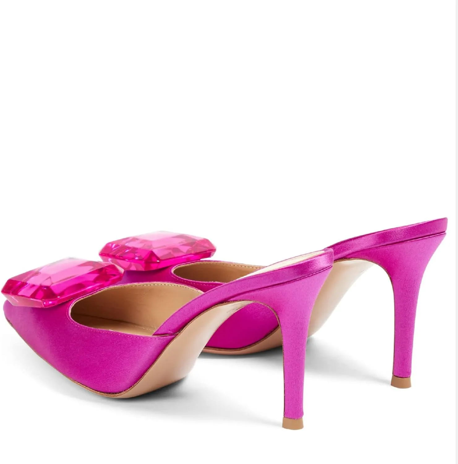 Woman Heeled Mules Rhinestone Pointy Closed Toe Sandals Kitten High Heels Sandals Summer Slip on Mule Heels Bridal Dress Shoes