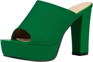 Women High Heel Slides Platform Chunky Heels Mules Open Toe Sandals Slip on Dress Shoes Fashion Slippers
