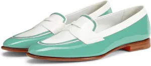 Women Patent Slip On Loafer Flats Two Tone Round Toe Flat Heel Penny Loafers Casual 1 inch Low Heel Loafer Dress Shoes Oxford Comfort Chic Colorblock Office Ladies Basic 4-11 M US
