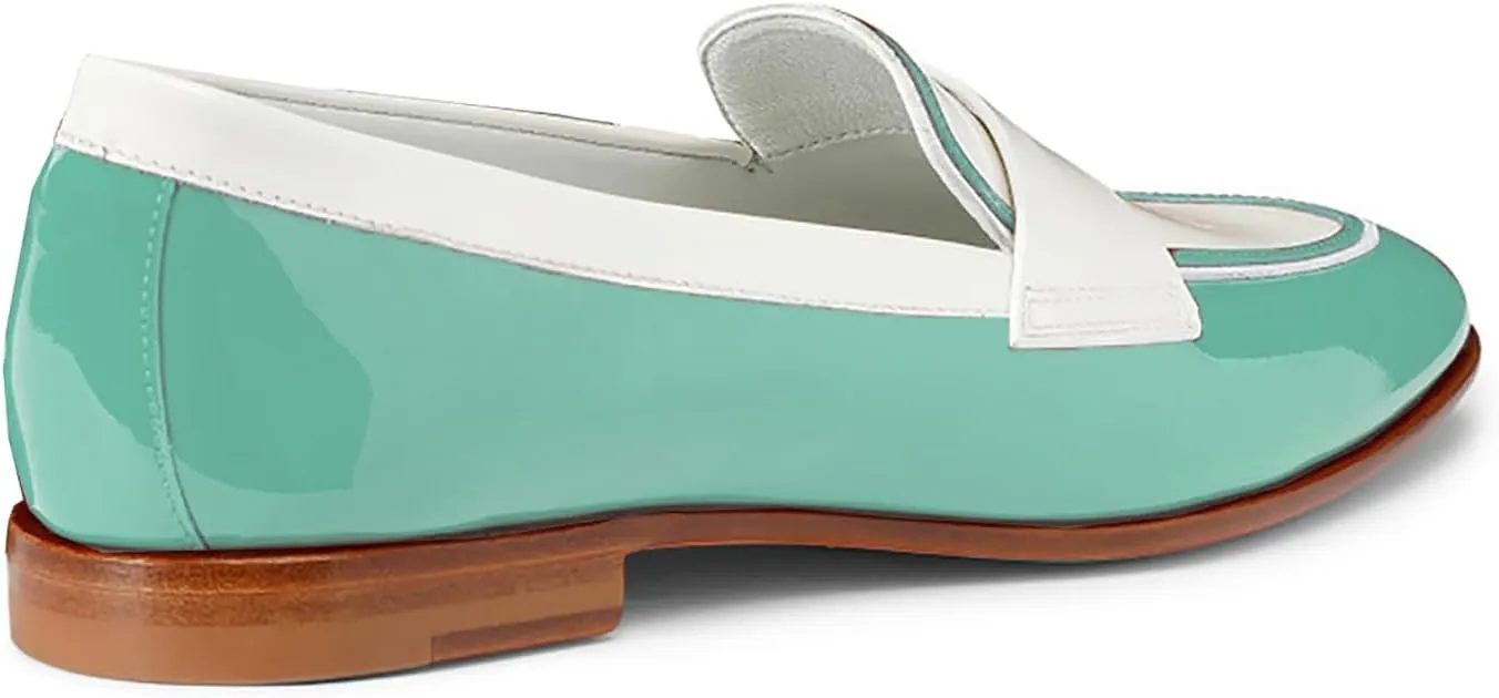 Women Patent Slip On Loafer Flats Two Tone Round Toe Flat Heel Penny Loafers Casual 1 inch Low Heel Loafer Dress Shoes Oxford Comfort Chic Colorblock Office Ladies Basic 4-11 M US