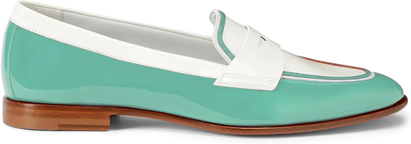 Women Patent Slip On Loafer Flats Two Tone Round Toe Flat Heel Penny Loafers Casual 1 inch Low Heel Loafer Dress Shoes Oxford Comfort Chic Colorblock Office Ladies Basic 4-11 M US