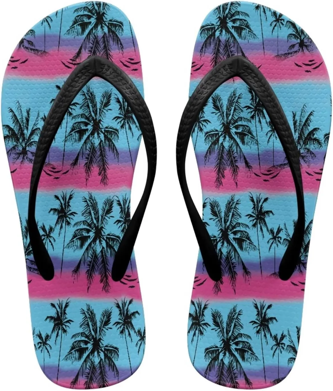 Women's Beach Flip-Flops Tropical Style Lightweight Thong Sandals with EVA Sole Non-Slip Pool Shower Slippers