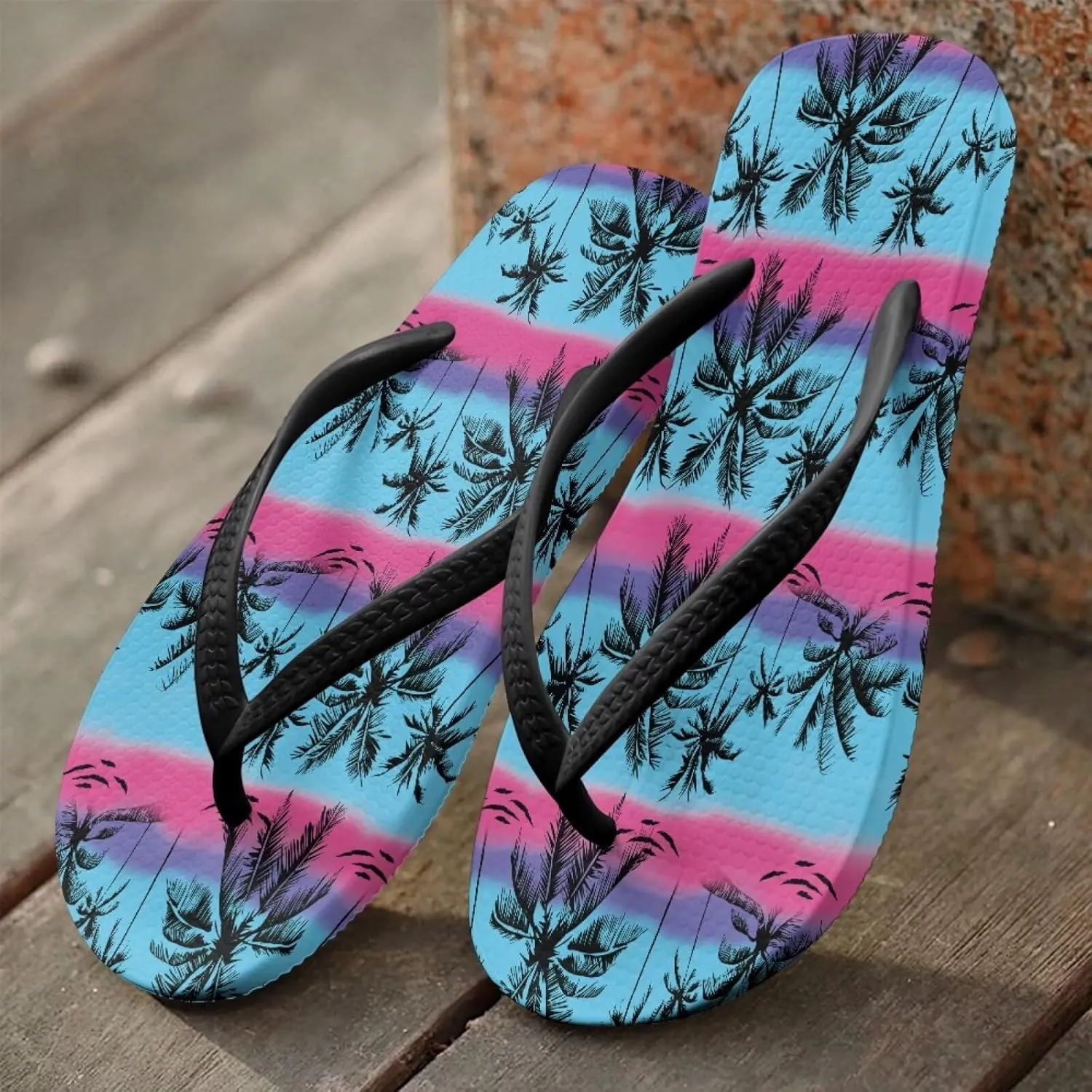 Women's Beach Flip-Flops Tropical Style Lightweight Thong Sandals with EVA Sole Non-Slip Pool Shower Slippers