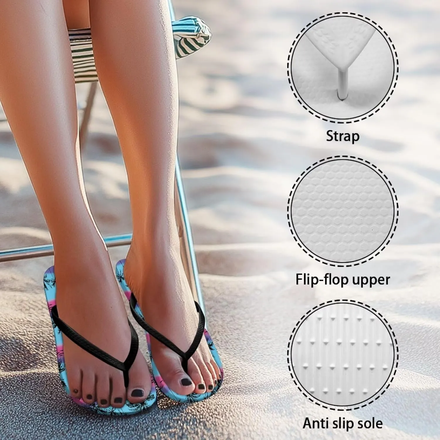 Women's Beach Flip-Flops Tropical Style Lightweight Thong Sandals with EVA Sole Non-Slip Pool Shower Slippers