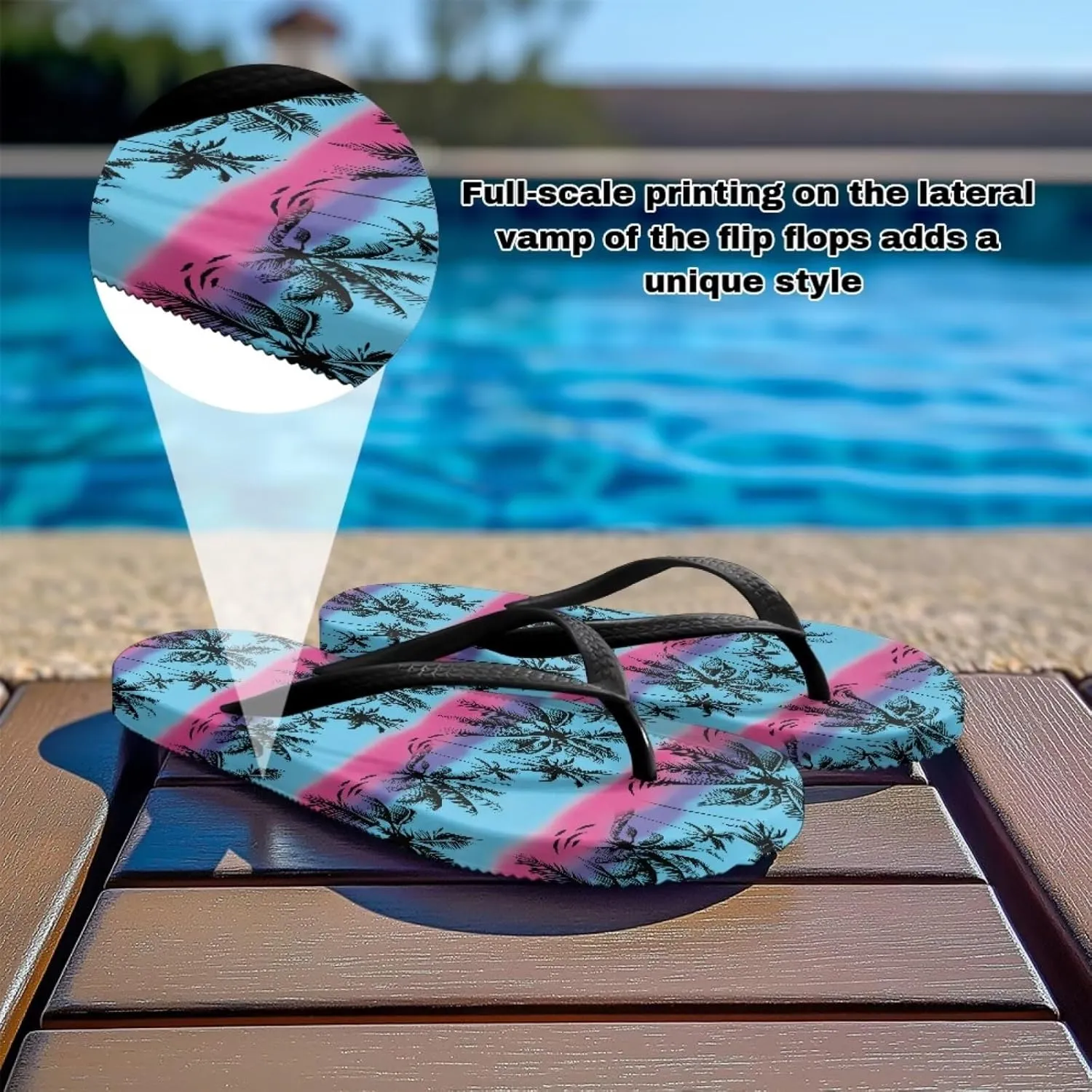 Women's Beach Flip-Flops Tropical Style Lightweight Thong Sandals with EVA Sole Non-Slip Pool Shower Slippers