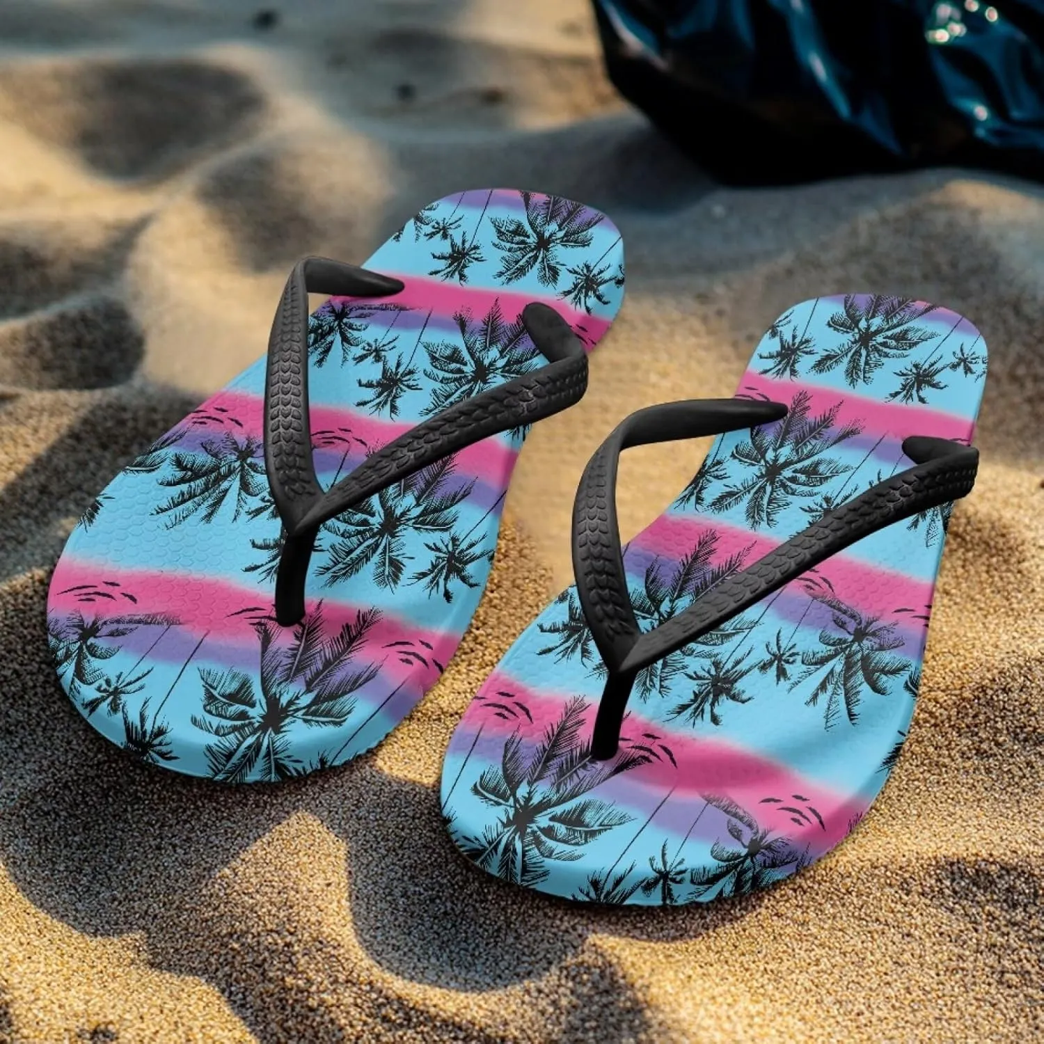 Women's Beach Flip-Flops Tropical Style Lightweight Thong Sandals with EVA Sole Non-Slip Pool Shower Slippers