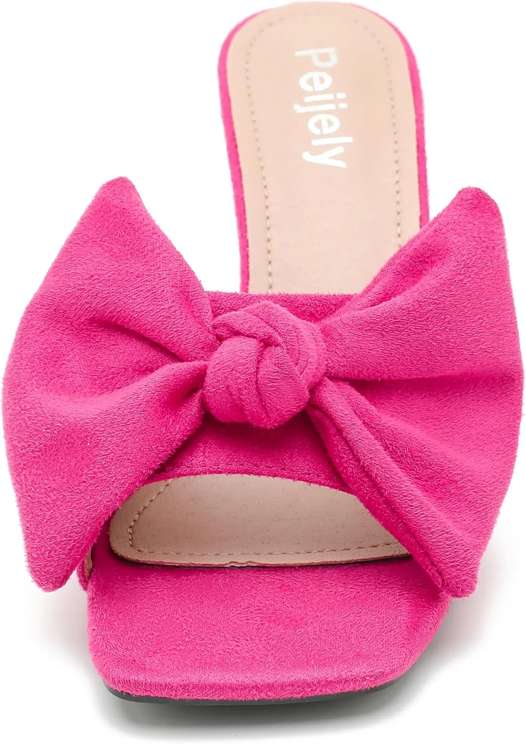 Women's Bow Sandal Mid High Kitten Heel Slip on Square Toe Mule Heels