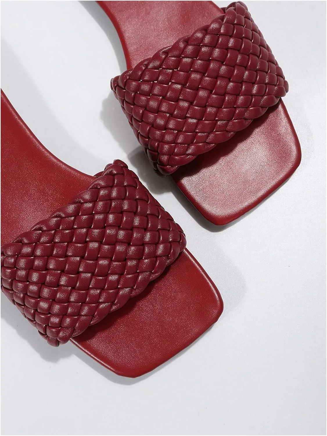 Women's Braided Flat Sandals Woven Square Open Toe Slip on Beach Slide Sandals