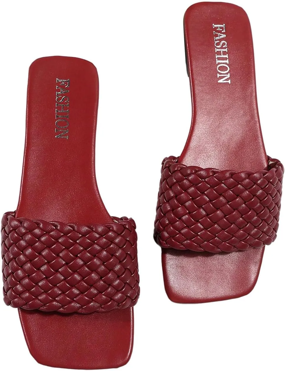 Women's Braided Flat Sandals Woven Square Open Toe Slip on Beach Slide Sandals