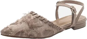 Women's Canvas Tassel Closed Pointed Toe Slingback Flats with Adjust Ankle Strap Fashion Weave Comfort Low Heel Mule Sandals for Wedding Party Dress Shoes