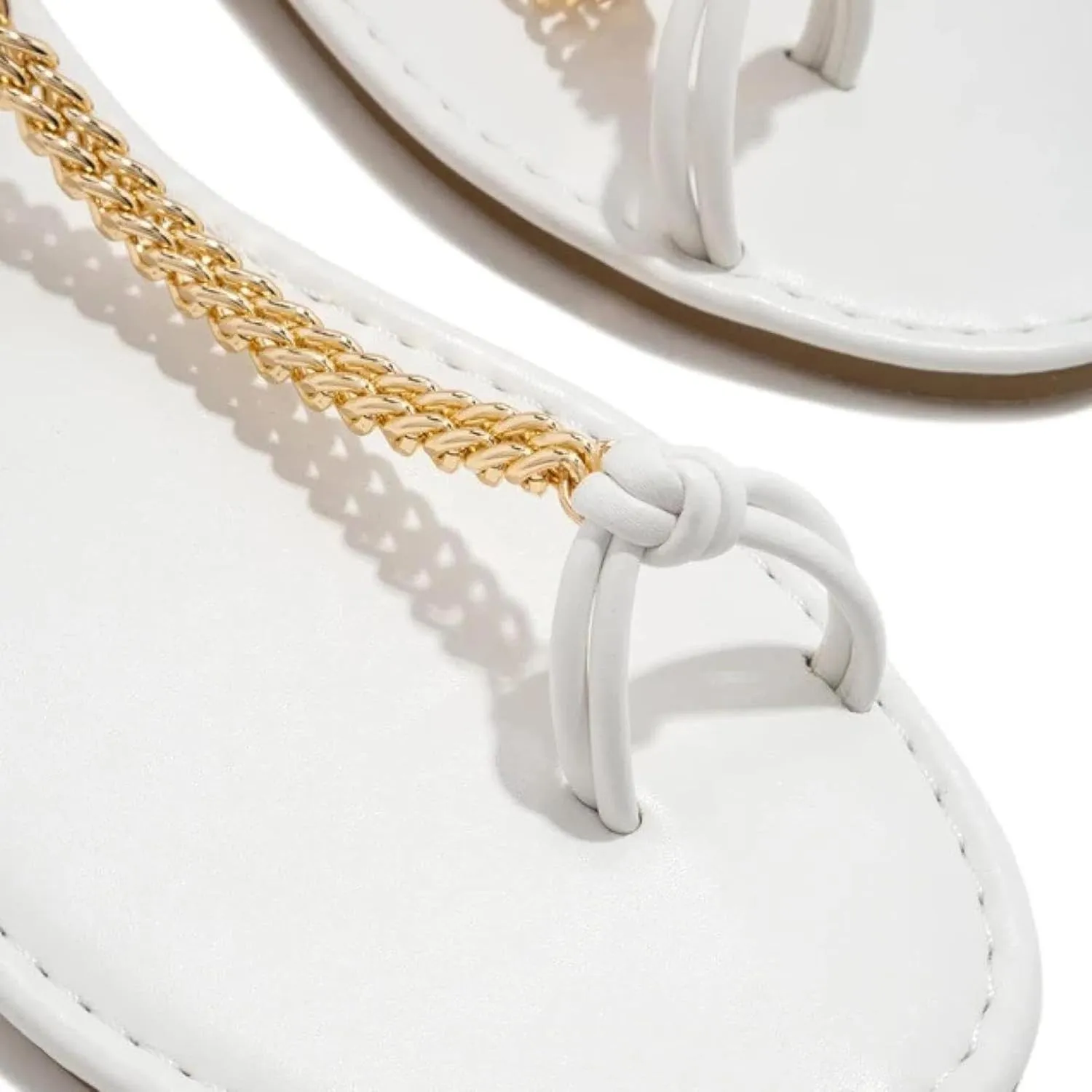 Women's Chain Leather Sandals Tassel Toe T-shaped Ankle Adjustable Hollow Beach Roman Style Flat Sandals