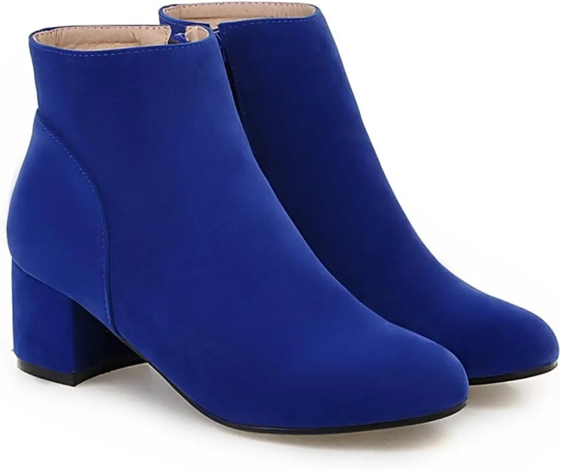 Women's Closed Round Toed Ankle Boots Round Toe Chunky Party Club Zipper Solid Shoes Cosplay Formal Occasion Concise Classic Suede Comfy Block Mid Heeled Booties