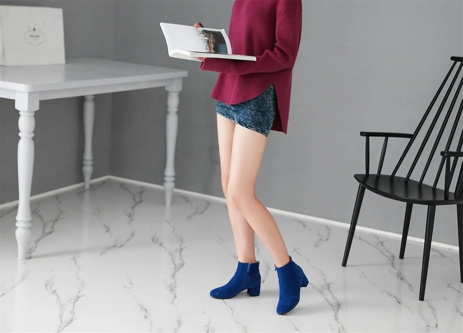 Women's Closed Round Toed Ankle Boots Round Toe Chunky Party Club Zipper Solid Shoes Cosplay Formal Occasion Concise Classic Suede Comfy Block Mid Heeled Booties