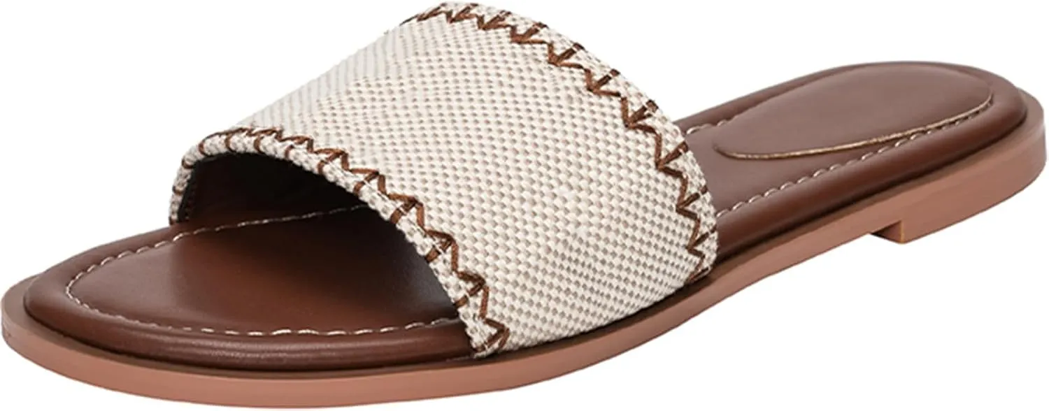 Women's Comfort Slide Sandals Fashion Summer Leather Flat Sandals