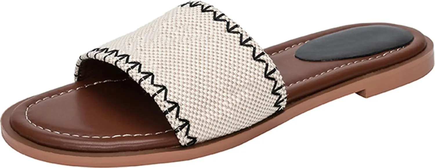 Women's Comfort Slide Sandals Fashion Summer Leather Flat Sandals