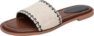 Women's Comfort Slide Sandals Fashion Summer Leather Flat Sandals