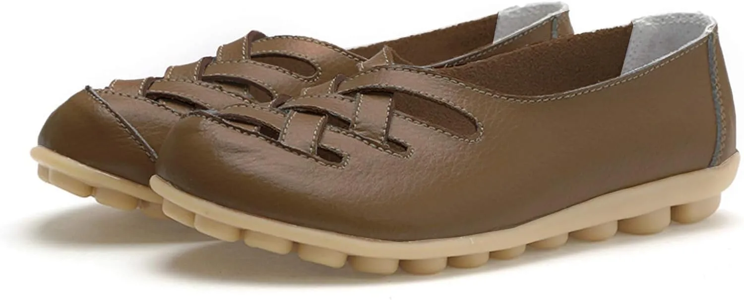 Women's Comfort Walking Casual Flat Loafer Orthopedic Breathable Leather Comfortable Hollow Soft Flats Sandals Vacation Walking Shoes Women Slip-On Indoor Outdoor