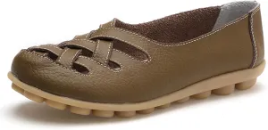 Women's Comfort Walking Casual Flat Loafer Orthopedic Breathable Leather Comfortable Hollow Soft Flats Sandals Vacation Walking Shoes Women Slip-On Indoor Outdoor