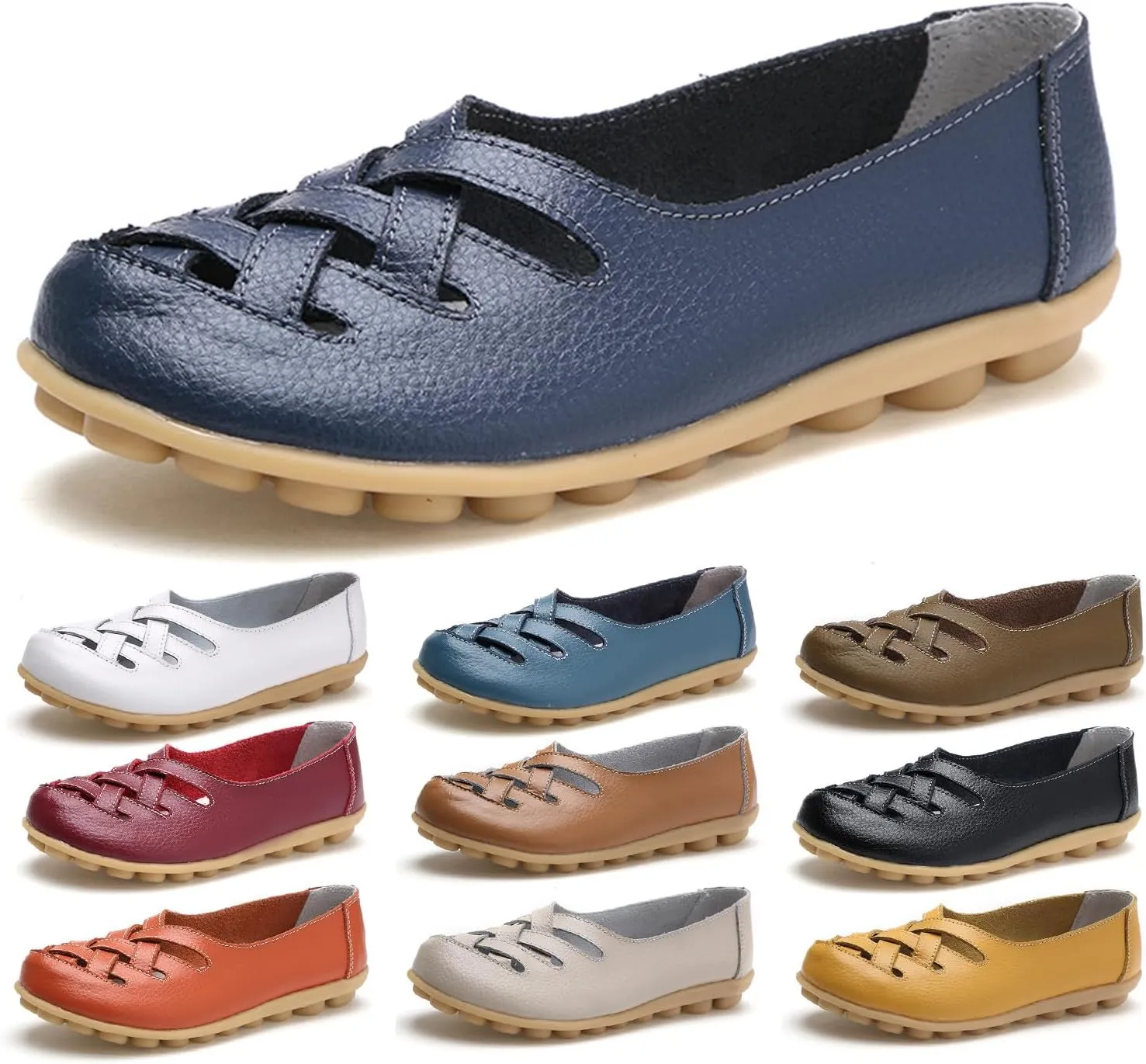 Women's Comfort Walking Casual Flat Loafer Orthopedic Breathable Leather Comfortable Hollow Soft Flats Sandals Vacation Walking Shoes Women Slip-On Indoor Outdoor