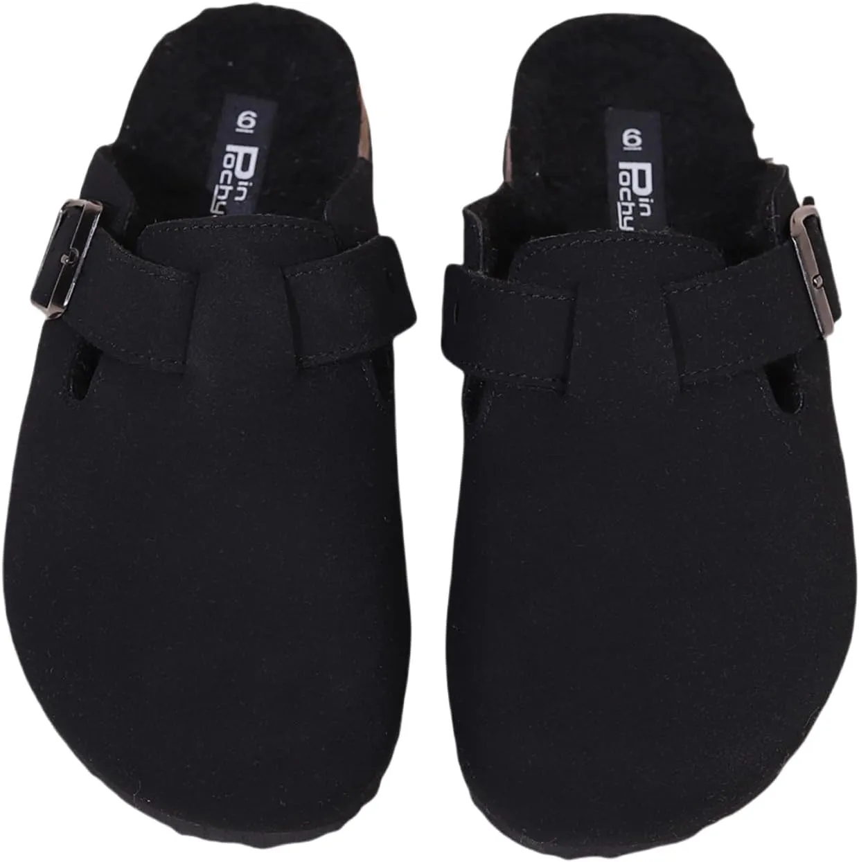 Women's Faux Suede Slip-On Clogs with Buckle Strap Faux Fur Lining Womens Slippers