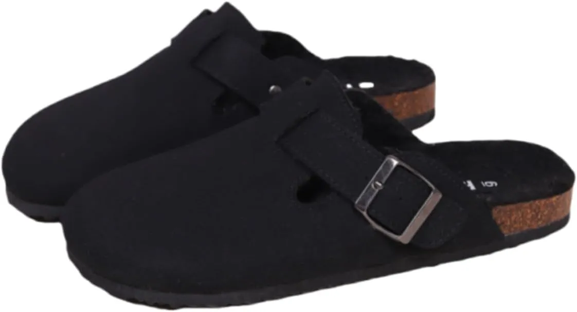 Women's Faux Suede Slip-On Clogs with Buckle Strap Faux Fur Lining Womens Slippers