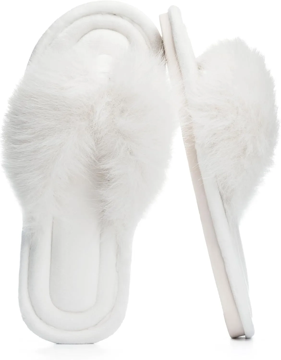 Womens Fuzzy Slippers with Box Memory Foam Soft Gifts for Women Mom Ladies Open Toe Fluffy Faux Fur Flip Flop Thong Slippers Bedroom Indoor Slides Shoe Birthday Valentines