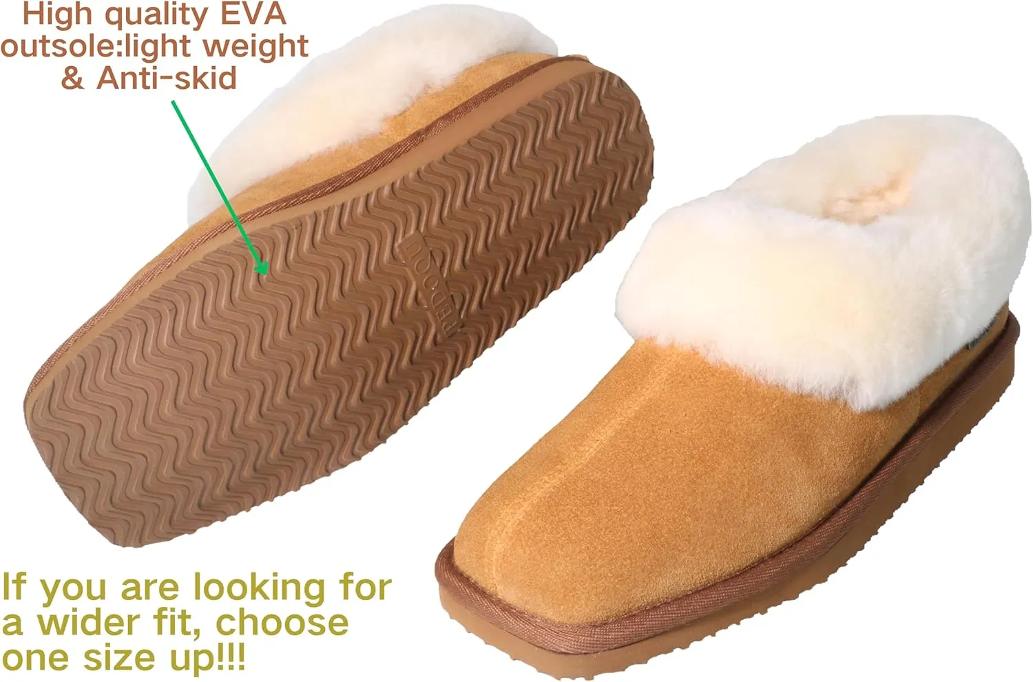 Women's Genuine Suede Uppers Square Toe Boot Slippers Ankel Booties with Sheepskin Collar Memory Foam Warm Comfy Fuzzy Shoes for Indoor Outdoor Winter