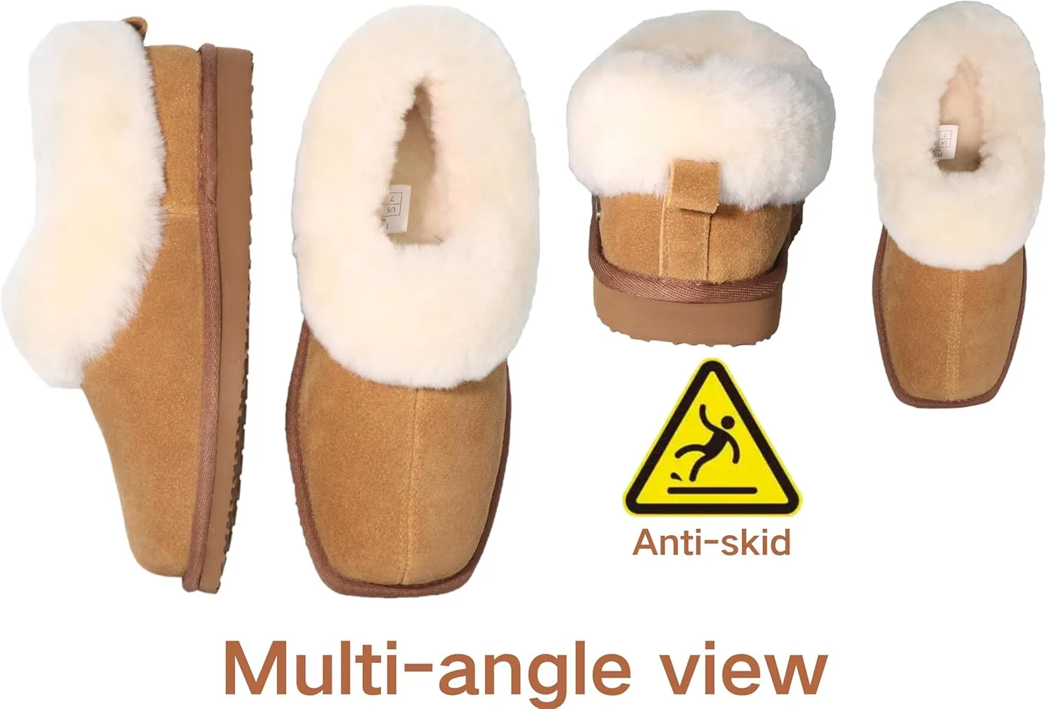 Women's Genuine Suede Uppers Square Toe Boot Slippers Ankel Booties with Sheepskin Collar Memory Foam Warm Comfy Fuzzy Shoes for Indoor Outdoor Winter