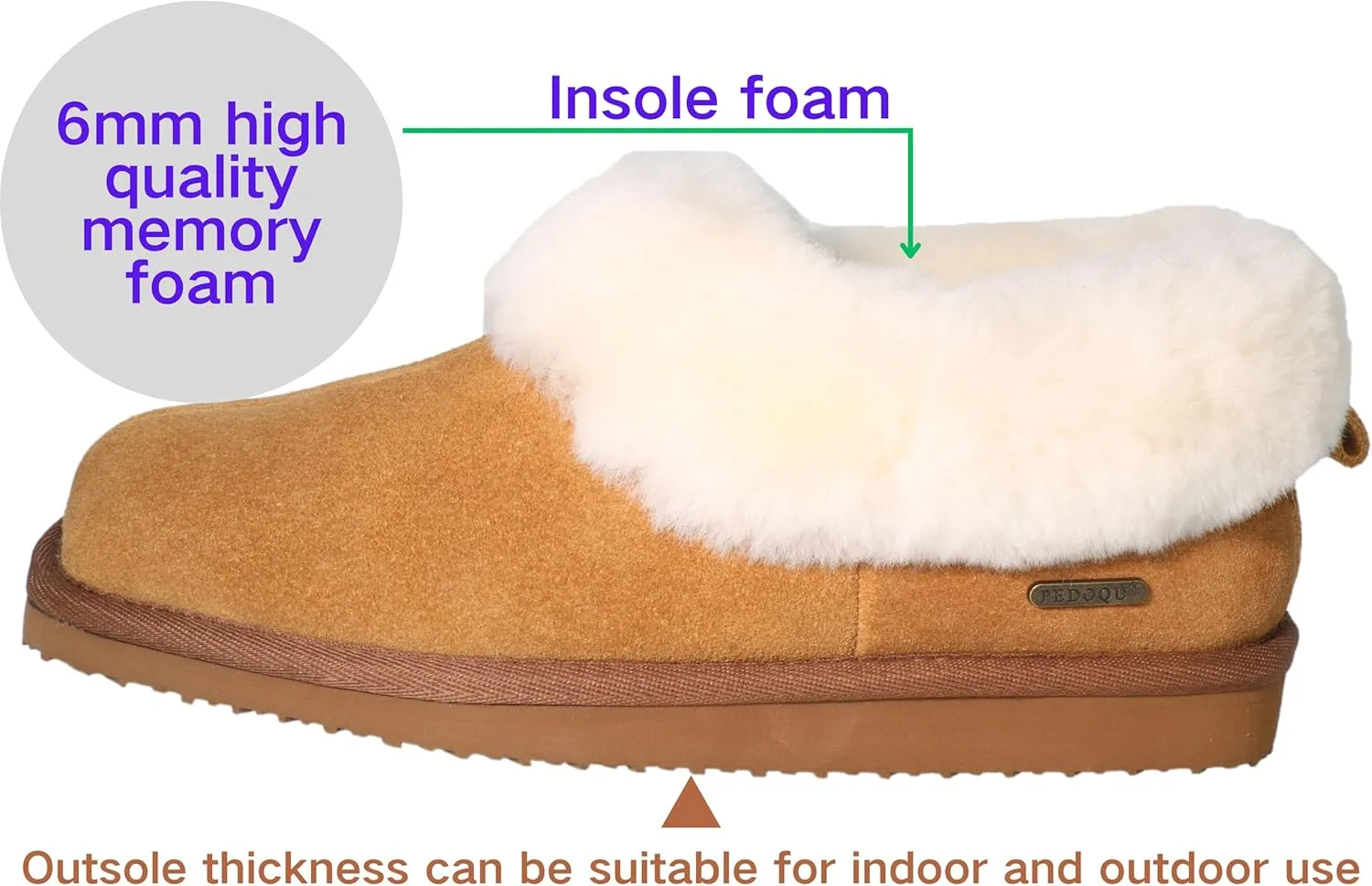 Women's Genuine Suede Uppers Square Toe Boot Slippers Ankel Booties with Sheepskin Collar Memory Foam Warm Comfy Fuzzy Shoes for Indoor Outdoor Winter