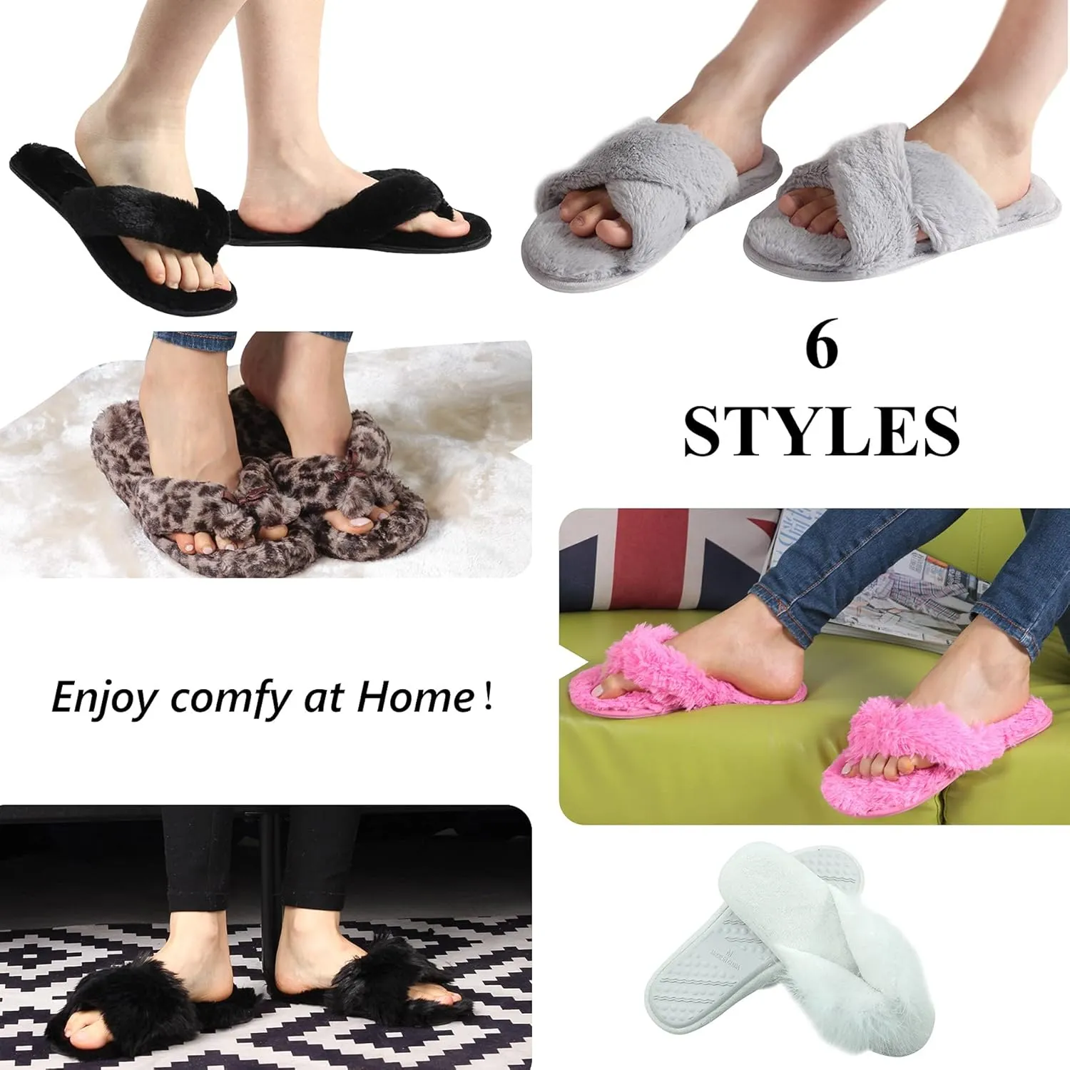 Women's Girls Soft Fluffy Indoor House Flip-Flops Non-Slip SPA Thong Slippers
