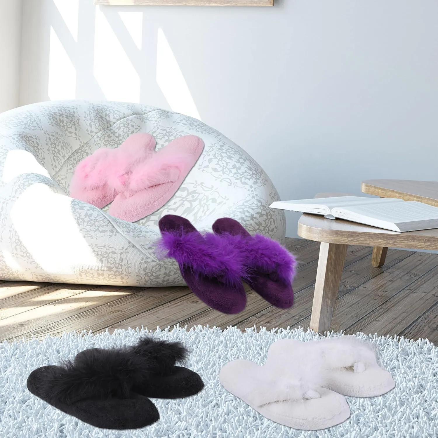 Women's Girls Soft Fluffy Indoor House Flip-Flops Non-Slip SPA Thong Slippers