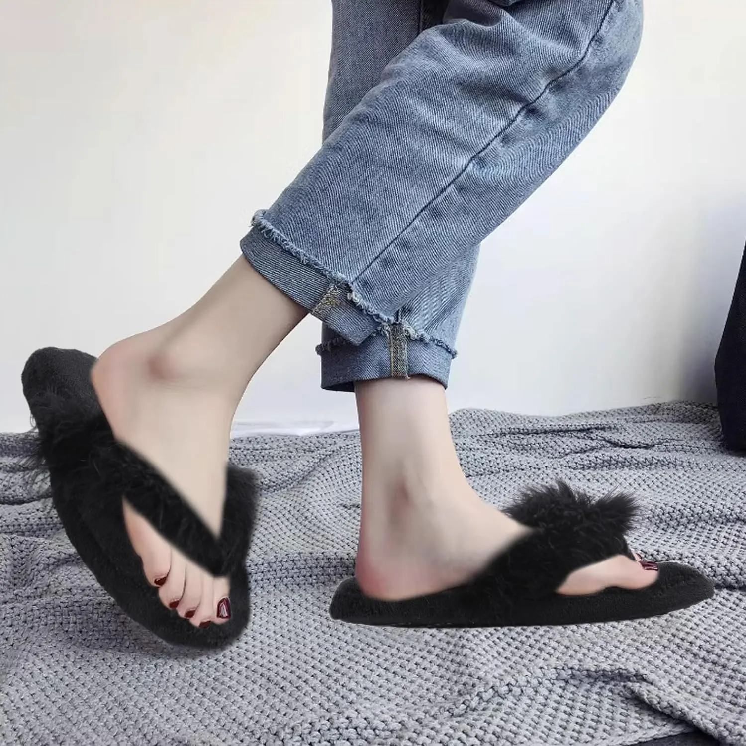 Women's Girls Soft Fluffy Indoor House Flip-Flops Non-Slip SPA Thong Slippers