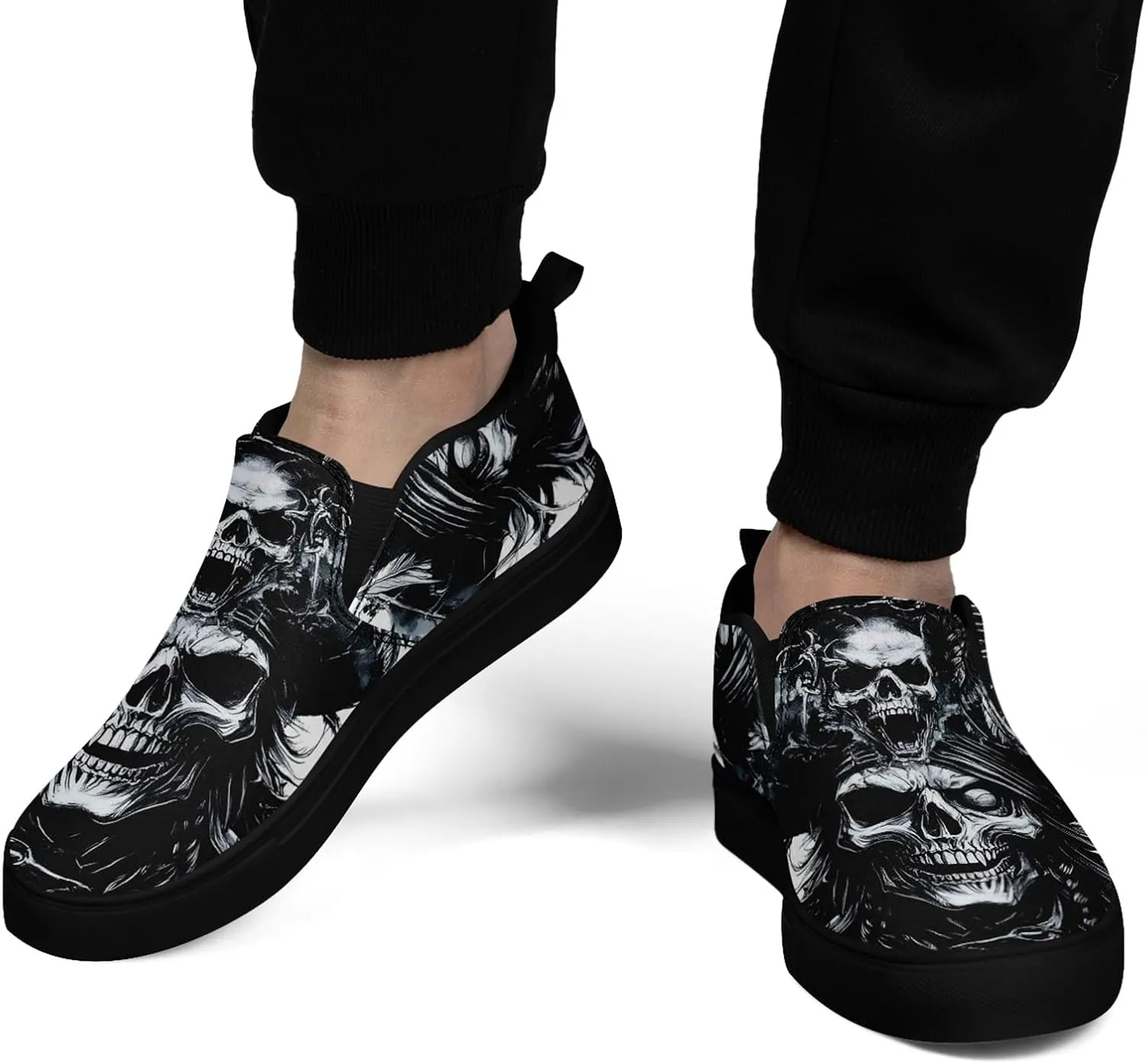 Women's Gothic Skull Canvas Slip-On Flat Shoes Men's Low top Dark Art Rose Stylish Sneakers Comfort Fashion Streetwear