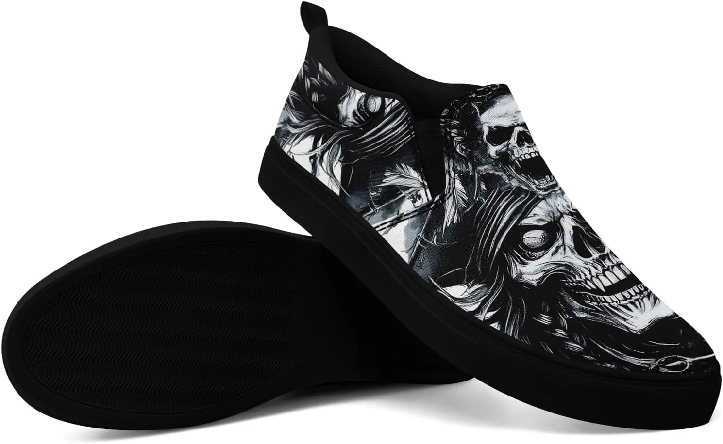 Women's Gothic Skull Canvas Slip-On Flat Shoes Men's Low top Dark Art Rose Stylish Sneakers Comfort Fashion Streetwear