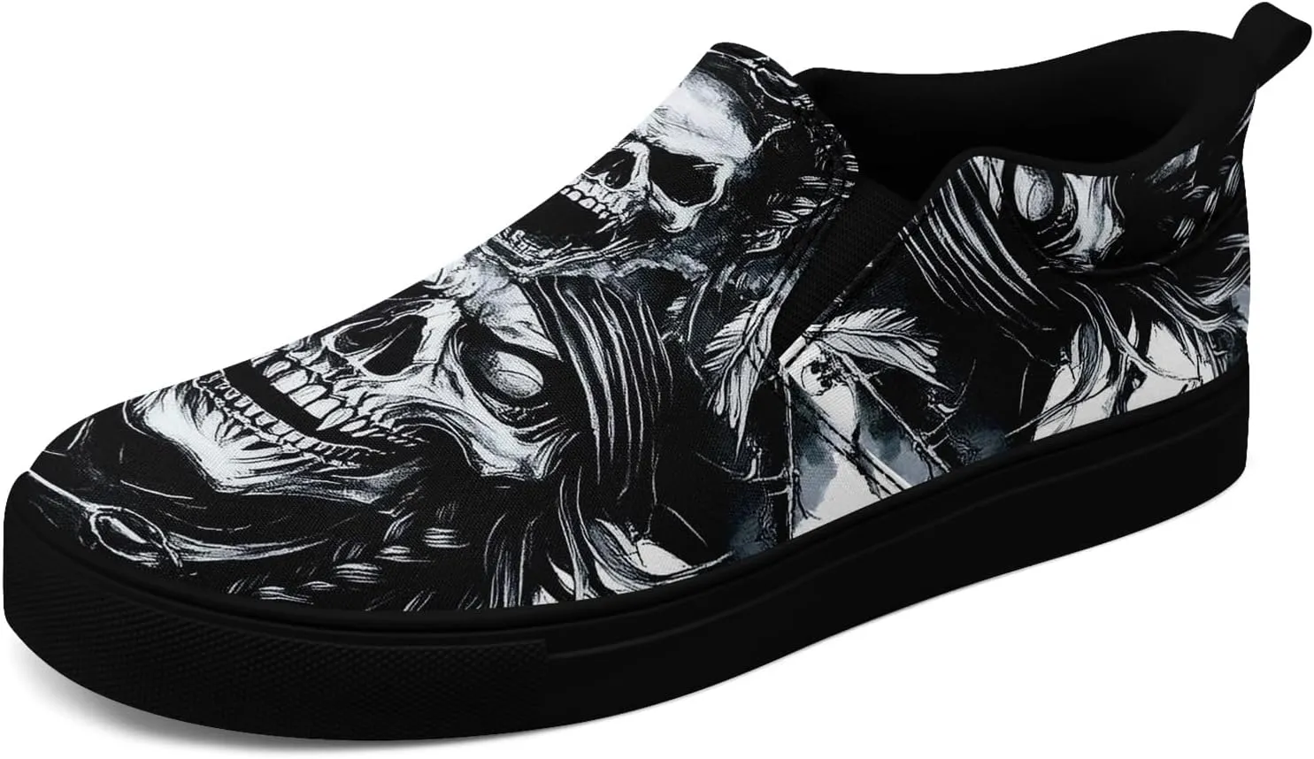 Women's Gothic Skull Canvas Slip-On Flat Shoes Men's Low top Dark Art Rose Stylish Sneakers Comfort Fashion Streetwear