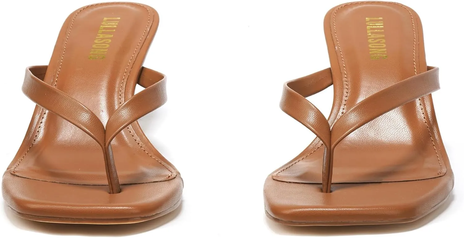 Women's Kitten Heels Sandals Square Open Toe Flip Flop Heels 1.8-2 Inch Heeled Sandals for Women