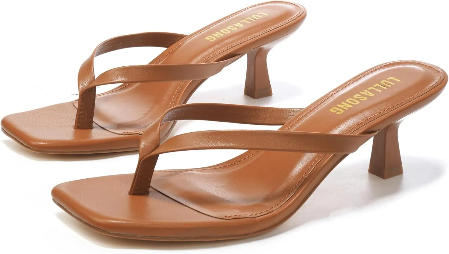 Women's Kitten Heels Sandals Square Open Toe Flip Flop Heels 1.8-2 Inch Heeled Sandals for Women