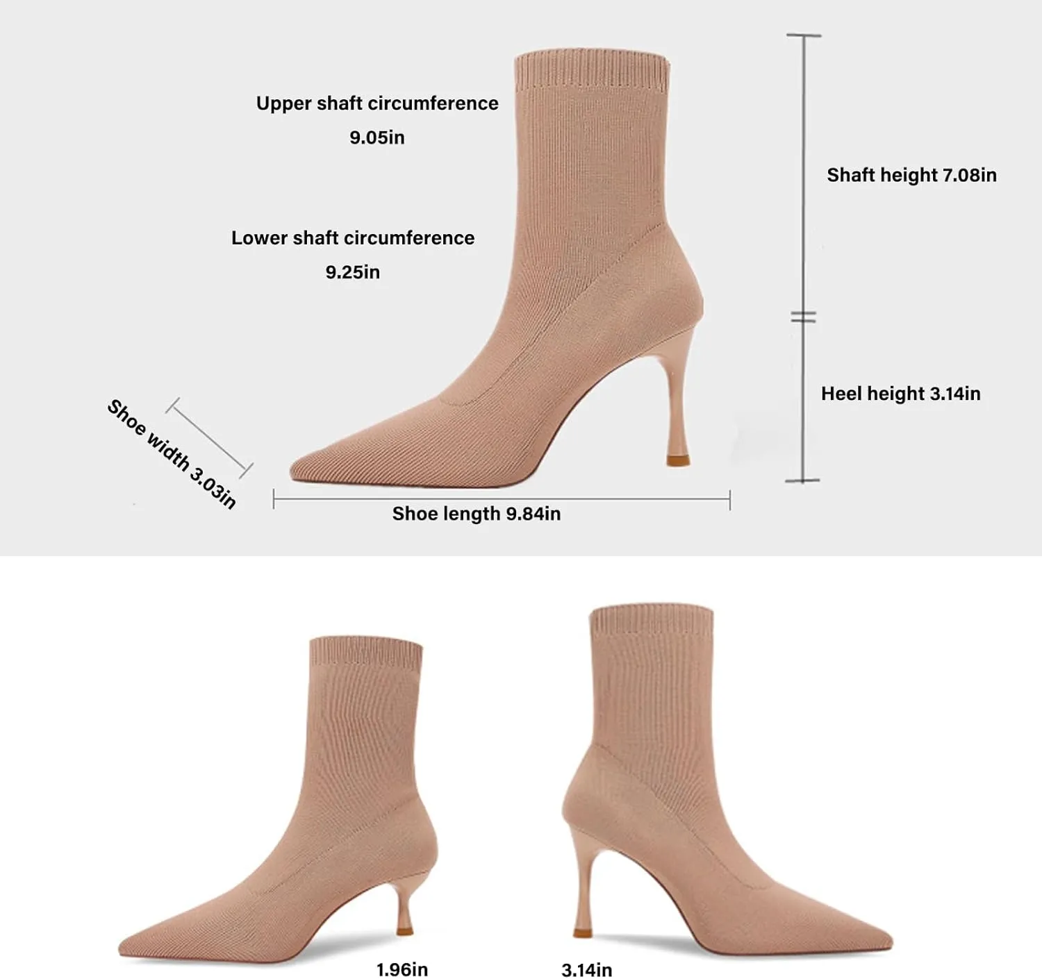 Women'S Knitted Stiletto Pull On Socks Boots Sexy Pointed Toe Breathable Low Heel Non-Slip Party Dating Casual Short Boots