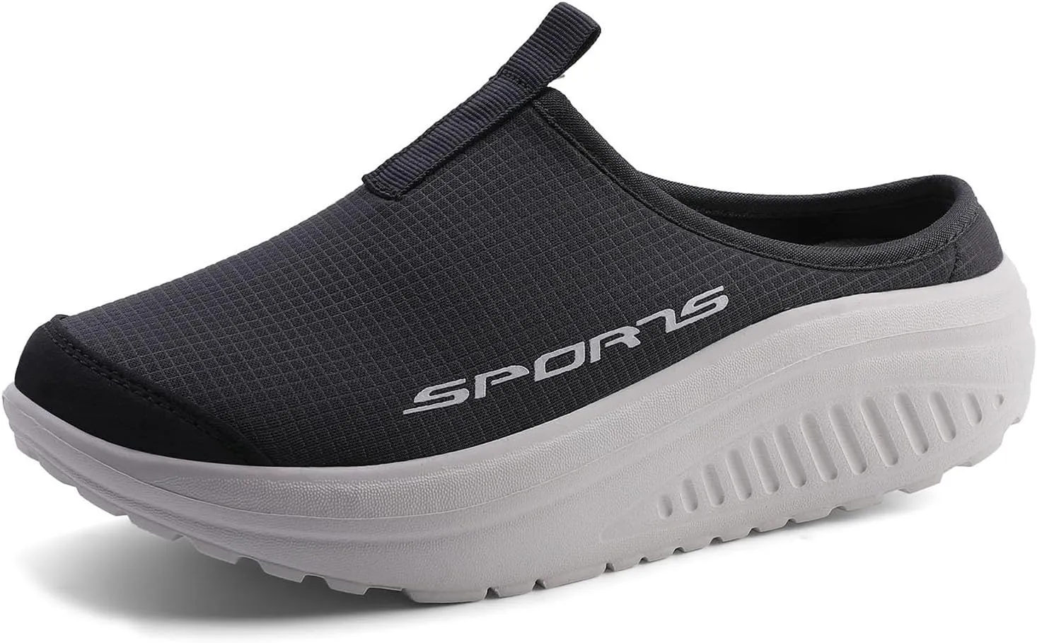 Women's Knitting Platform Slip-On Mule Walking Shoes with Arch-Support Comfort Round Toe Wedge Soft Sole Mesh Open Back Clog Rocking Shoes Lightweight Indoor Outdoor House Slippers