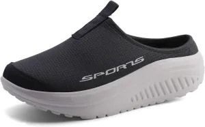 Women's Knitting Platform Slip-On Mule Walking Shoes with Arch-Support Comfort Round Toe Wedge Soft Sole Mesh Open Back Clog Rocking Shoes Lightweight Indoor Outdoor House Slippers