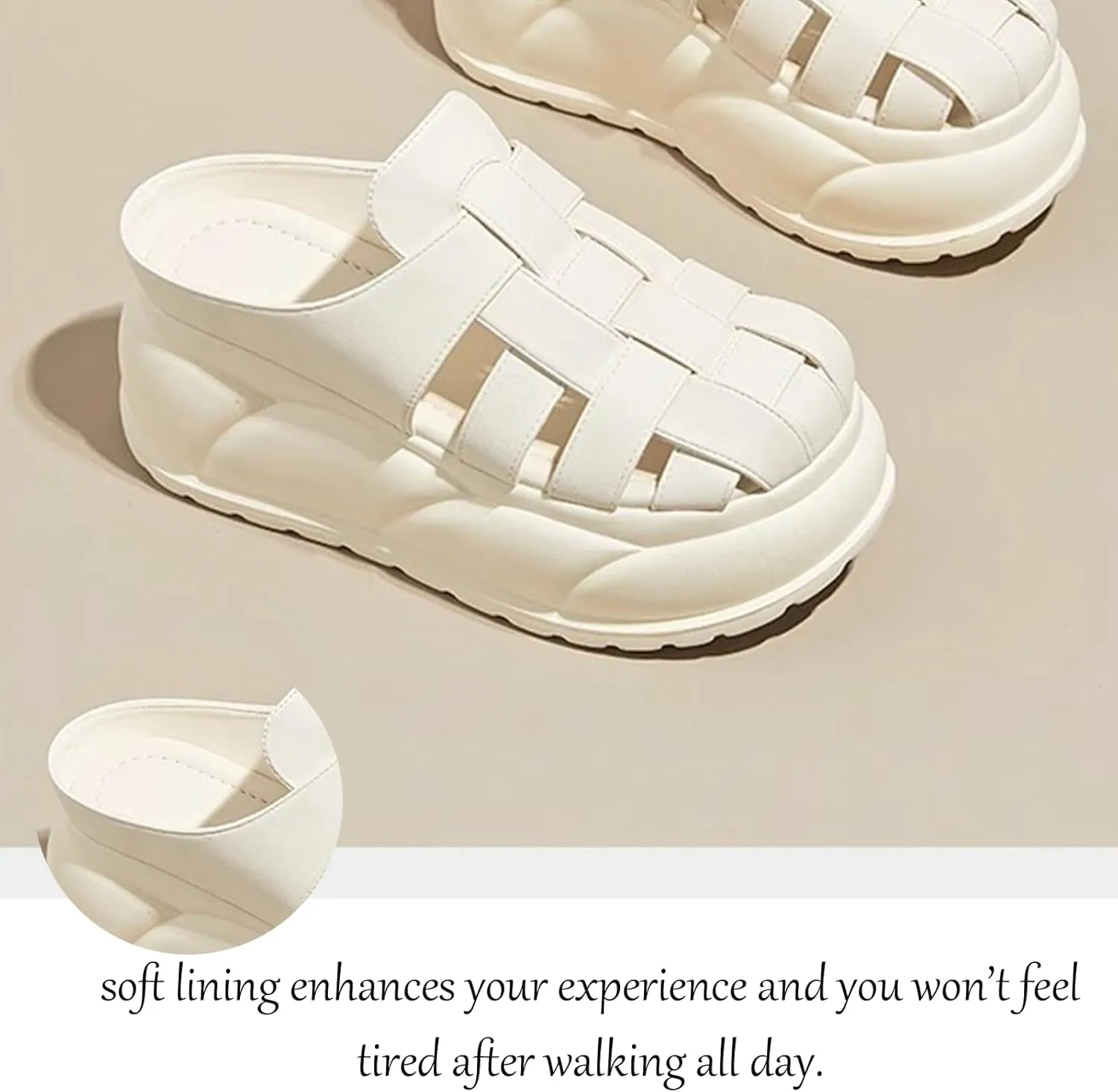 Women's Leather Braided Platform Heightened Mule Sandals Comfortable Closed Wide Toe Cloud Chunky Platform Non-Slip Half Slingback Dress Slippers Casual Summer Mule Clogs