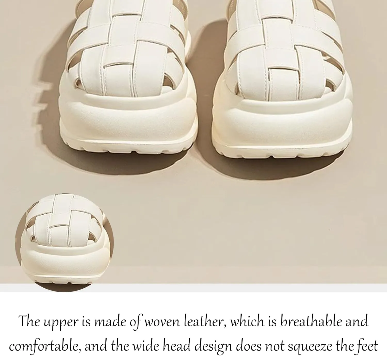 Women's Leather Braided Platform Heightened Mule Sandals Comfortable Closed Wide Toe Cloud Chunky Platform Non-Slip Half Slingback Dress Slippers Casual Summer Mule Clogs