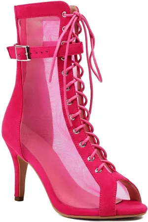 Women'S Mesh Peep Toe Stiletto Gladiator Ankle Boots With Zipper Classic Lace-Up Breathable Comfortable Round Non-Slip Party Dance Ankle Boots