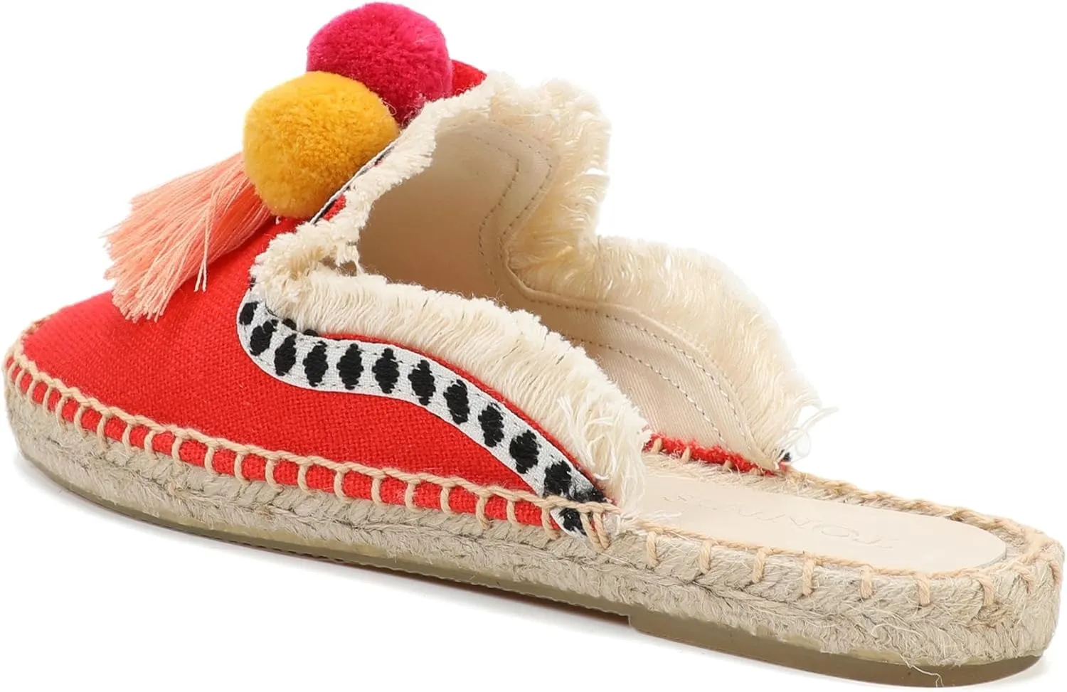 Women's Mule Flat Shoes with Tassel & Pompom, Espadrilles Slides Backless Slipper Slip on Shoes